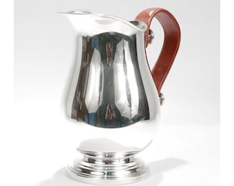 Vintage Plata Lappas Leather Handled Argentine Silver Plated Water Pitcher