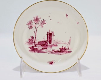 Antique 18th Century Hochst Purple Porcelain Tea Bowl Saucer