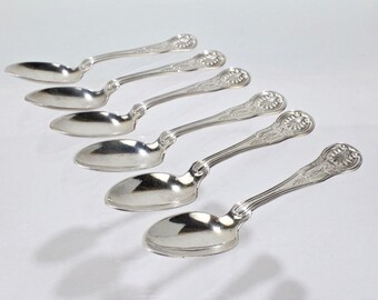 Juego de 6 cucharas de café de concha plateada Boston Farrington & Hunnewell Coin