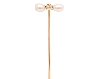 Antique Edwardian Diamond, Pearl, and Gold Stickpin