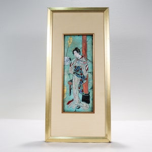 Vintage Hand Painted Enamel Plaque of a Japanese Geisha by Daphne Keskinis - VR