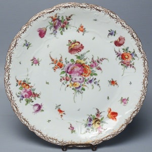 Large Vintage Hand Painted Dresden Porcelain Plate or Charger - Flowers