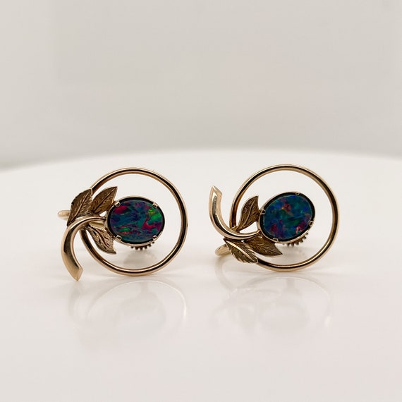 Vintage 10 Karat & Opal Doublet Screw Back Earrin… - image 2
