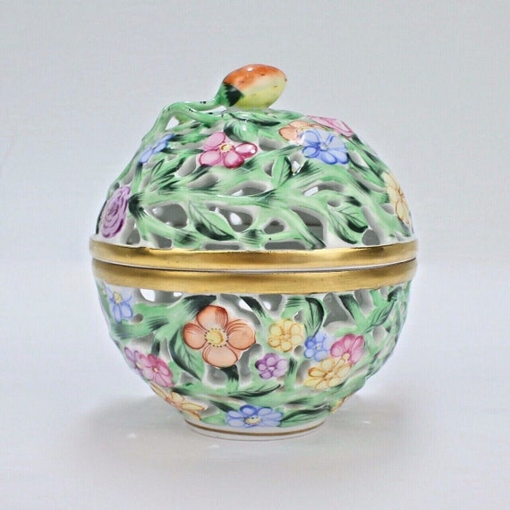 Vintage Estate Herend Porcelain Reticulated Potpo… - image 1