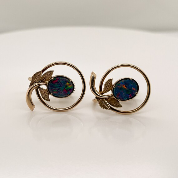 Vintage 10 Karat & Opal Doublet Screw Back Earrin… - image 3