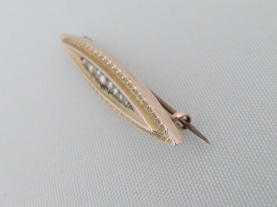 Antique Victorian 9k Yellow Gold Seed Pearl Pin B… - image 3