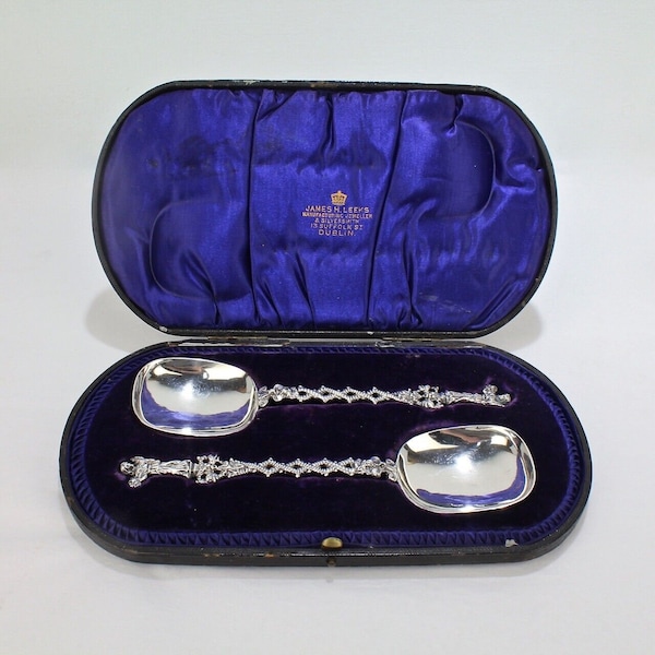 Antique Sheffield Sterling Silver Cased Figural Spoon Set by Henry Wigfull