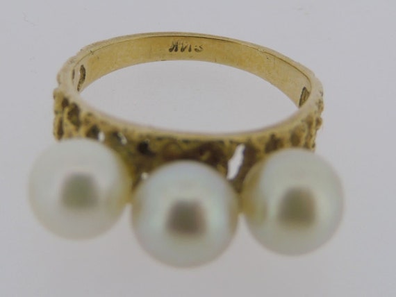 Vintage Modernist 14k Yellow Gold Three Pearl Coc… - image 8