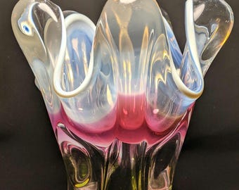 Vintage Czech glass decorative vase, Czechoslovakia handcrafted