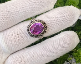 Vintage Soviet 875 Silver Ring with Pink-Purple Corundum, Decorative Design