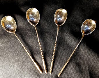 Antique Vintage Silver Tea Spoons with Engraving, 84 Sterling Silver, Rare