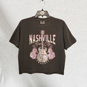 Nashville Crop Top, Country Music Shirt, Western T- shirt, Tennessee Shirt, Comfort Colors Crop Shirt, Guitar, Music City, Leopard Print