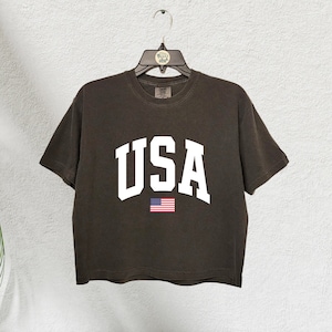USA Flag Crop Top, Independent Day Shirt, Retro 4 of July T- shirt, Comfort Colors Crop Shirt, 4th of July