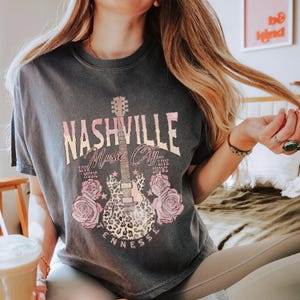 Nashville Crop Top, Country Music Shirt, Western T- shirt, Tennessee Shirt, Comfort Colors Crop Shirt, Guitar, Music City, Leopard Print