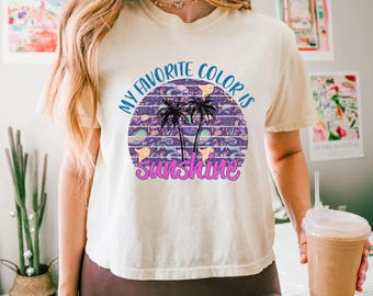 Sunshine Shirt, Summer Comfort Colors Crop Top, Summer Palm Tree Graphic Shirt, Beach Bum Shirt,    Y2K Beach Shirt, Coastal Cowgirl Top