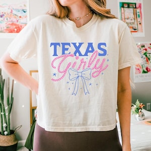 Texas Girly Comfort Colors Crop Top, Cute Western Graphic Tee, Southern Bow Aesthetic Shirt, Country Girl Summer Top, Y2K Rodeo Outfit