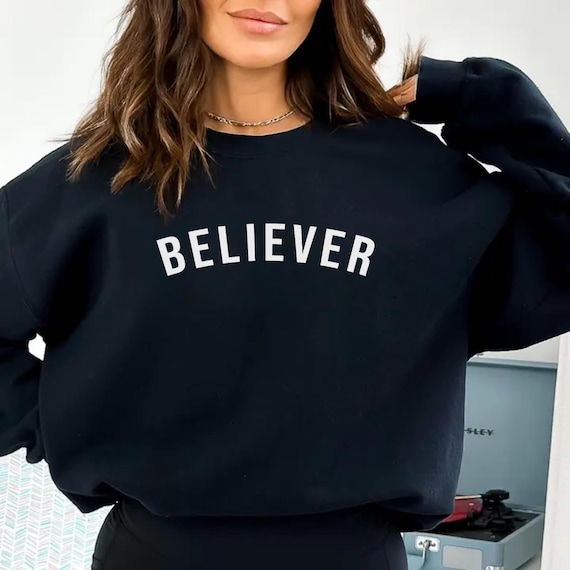 BELIEVER Sweatshirt, Christian Faith Crewneck, Vintage Jesus Pullover, Religious Gift for Women & Men, Bible Verse Sweater