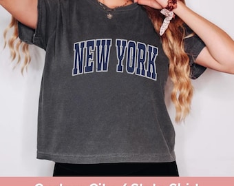 Custom US State Comfort Colors Crop Top, Personalized City Name T shirt, Distressed College Font Shirt, Retro City Shirt, Home State Tee