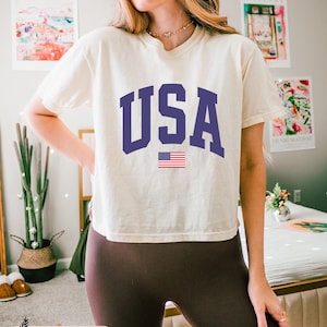 USA Flag Crop Top, Independent Day Shirt, Retro 4 of July T- shirt, Comfort Colors Crop Shirt, 4th of July, Patriotic Shirt, American Flag