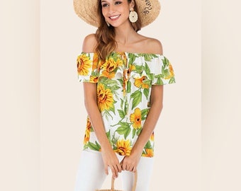 Golden Glow Floral Off-Shoulder Blouse