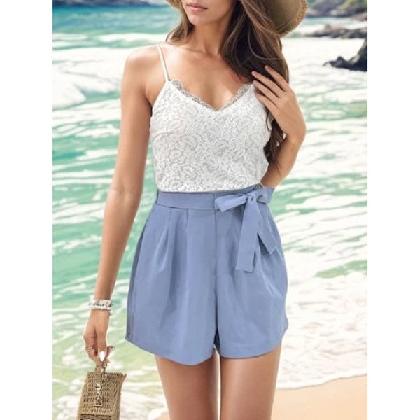 Lace Romper Outfit V-Neck Summer Shorts