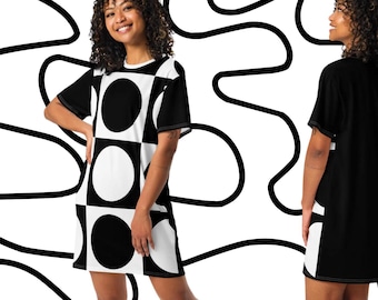 Plus Size Mod Dress - 60s Retro Polkadot and Checkered Pattern Date Night dress - Sizes 2XS - 6XL
