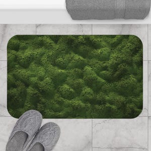 Green Bath Mat - Moss Bathroom Rug Home Decor, Forest Bath Mat, Nature Inspired Botanical Bath Mat
