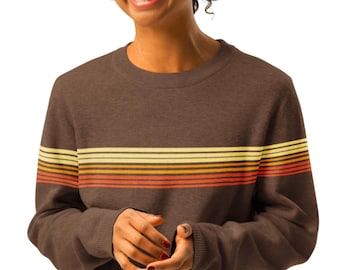 Brown Knit Sweater - Stripe Soft Cozy Retro Sunset Knitted Crew Neck Sweater