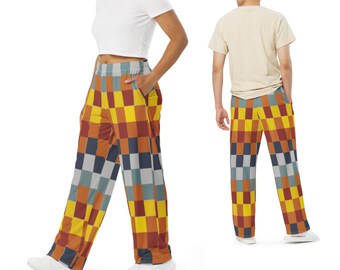 Baggy Retro Patchwork Pants - Fall Style Earth Tone Wide-leg Pants - Gift For Women And Men
