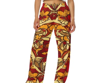 Wide Leg Hippie Pants, Floral Pattern Festival Pants, 70s Style Retro Hippie Pants