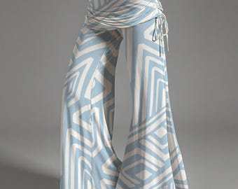 Boho Geometric Flare Pants | Mid-Rise Wide Leg Bell Bottoms | Mod Festival Pants