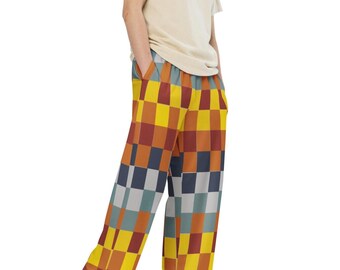 Retro Patchwork Baggy Pants - Wide-Leg Fall Lounge Yoga Earth Tone Pants – Unisex Gift for Men & Women