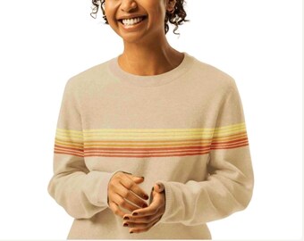 Sand Knit Sweater - Stripe Fall Style Retro Sunset Knitted Crew Neck Sweater