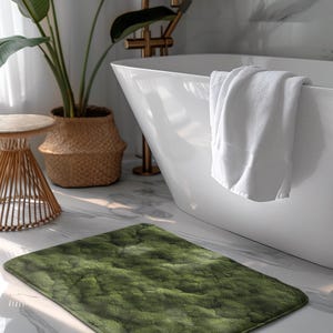 Moss Rug Bath Mat - Cozy Forest Green Bath Mat For Botanical Bathroom, Washable Cottagecore Home Decor