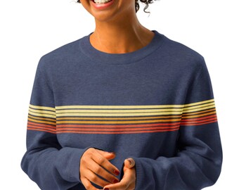 Navy Knit Sweater - Sunset Stripe Boho Chic Knitted Crew Neck Sweater Gift