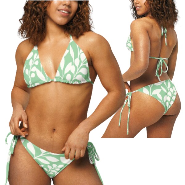Women's Red & Green Snowflakes Christmas Recycled Bikini - Quick Drying Fabric With UPF 50+