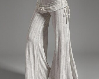 Flare Pants Women | Mid Rise Wide Leg Bell Bottoms | Neutral Abstract Boho Pants | Festival Outfit Trousers