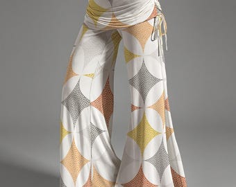 Retro Mod Flare Pants | Mid-Rise Geometric Wide Leg Bell Bottoms | Atomic Style Trousers