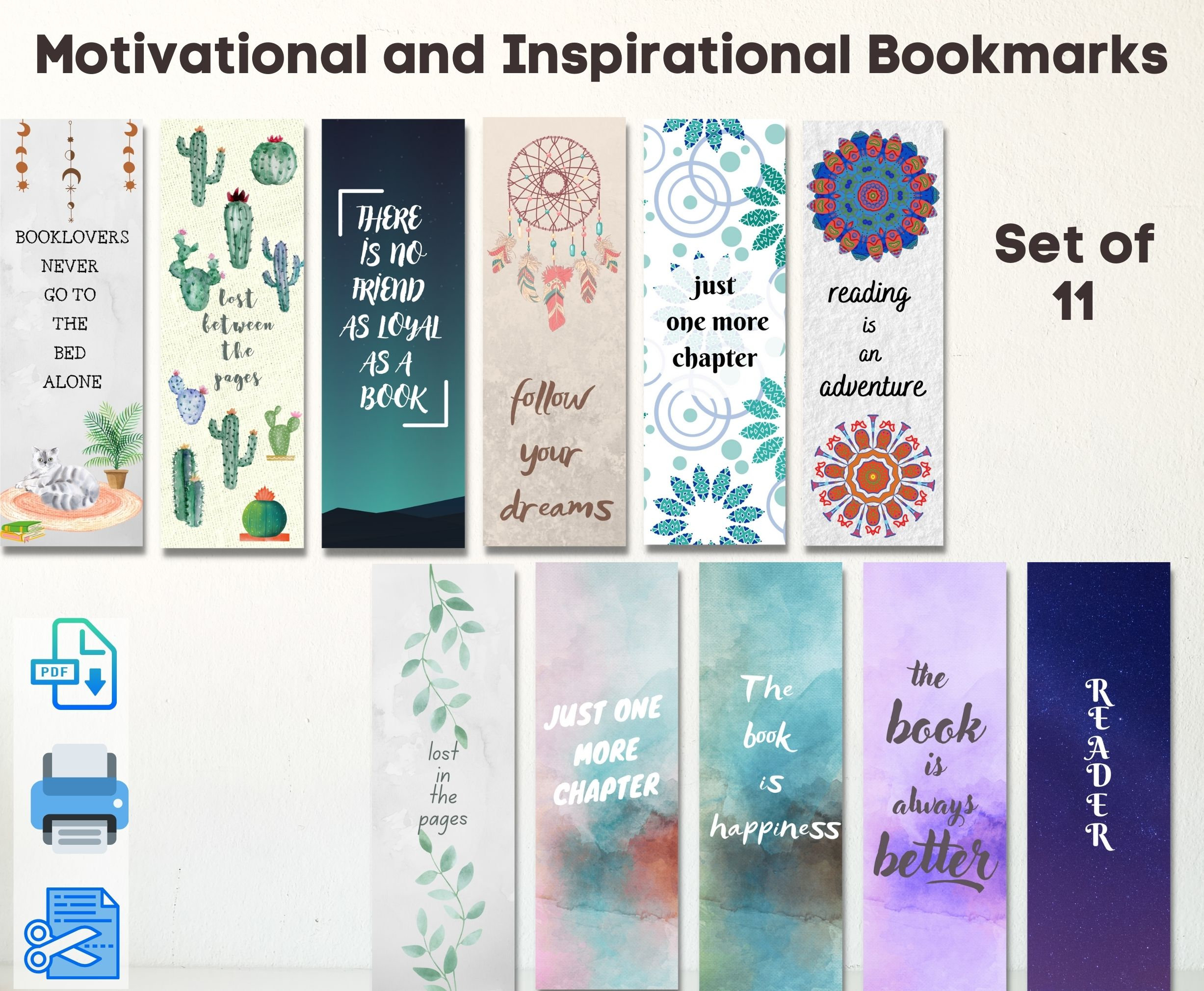 Inspirational Quotes Bookmarks, Positive Affirmations, Motivate and