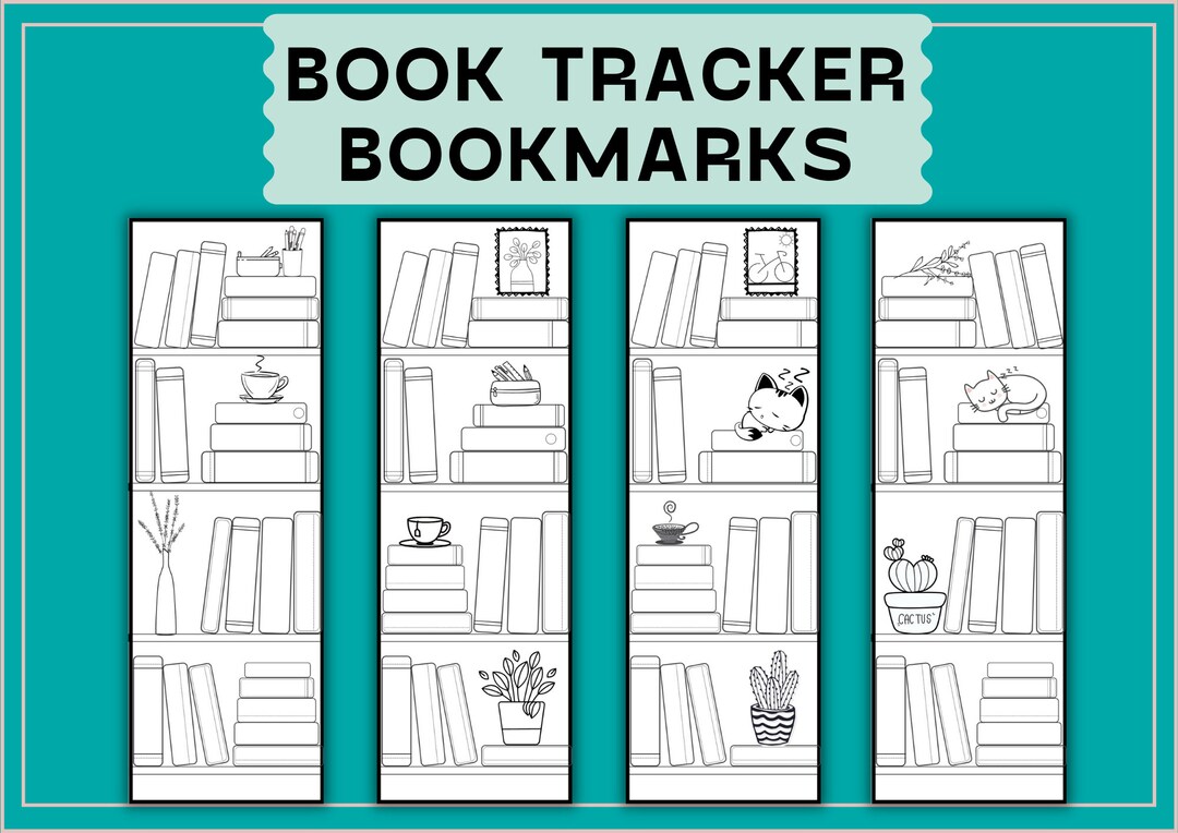 Book Tracker Bookmark Printable Bookmarks Bookshelf Book Mark Set of 4 ...