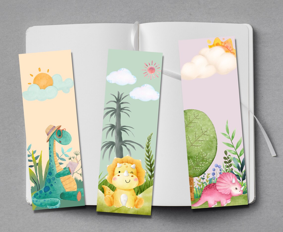 Dinosaur Bookmarks for Kids, 6 Unique Printable Designs, Jurassic Party ...