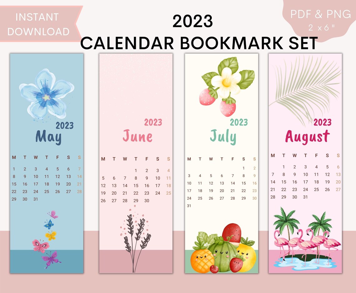 Printable 2023 Calendar Bookmark Set Calendar Bookmarks Digital