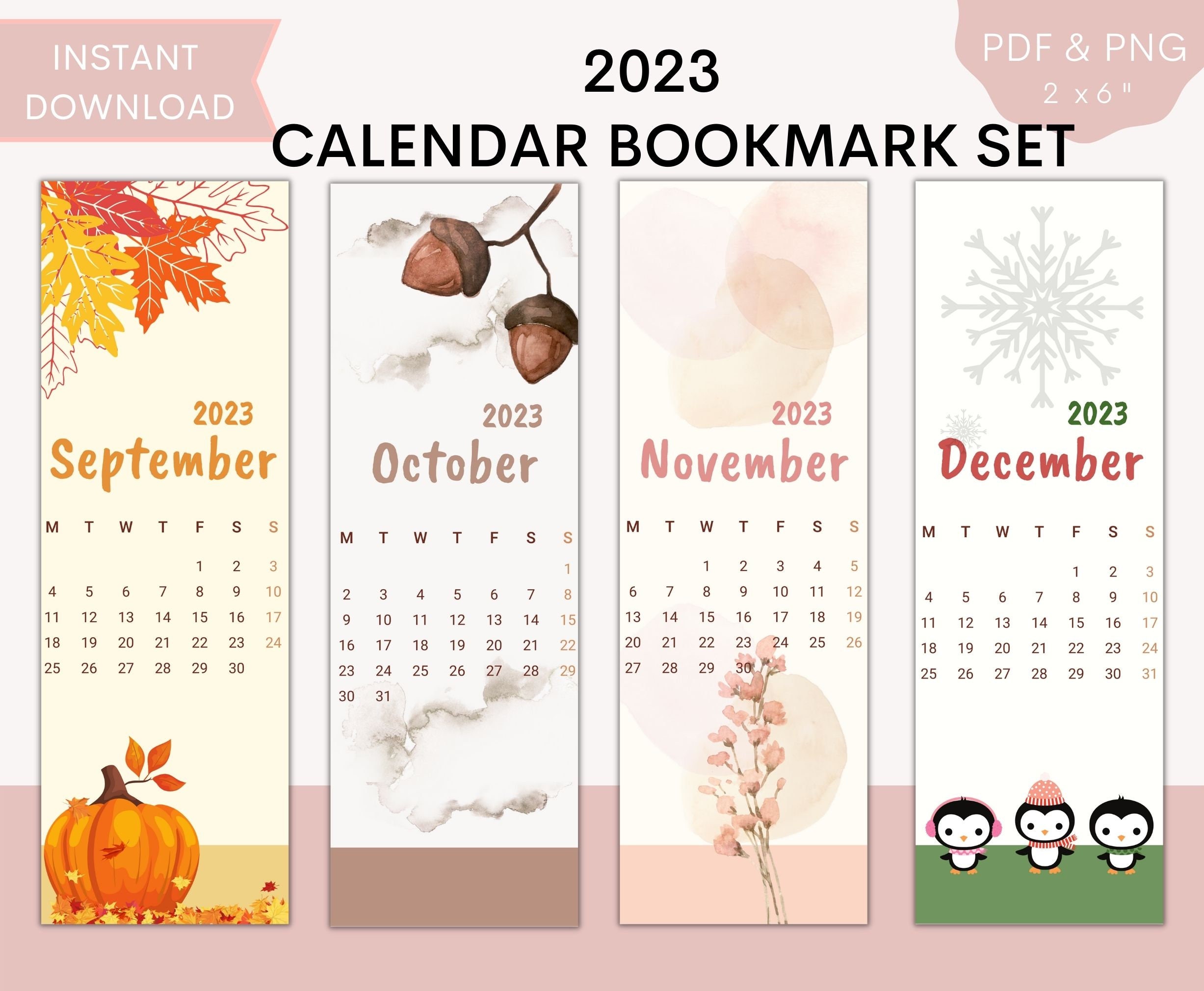 Printable 2023 Calendar Bookmark Set Calendar Bookmarks Digital