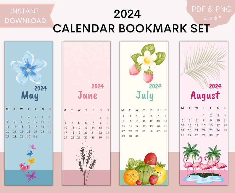 2024 Calendar Bookmark Set, New Year Calendar, Teacher Gift, Cute