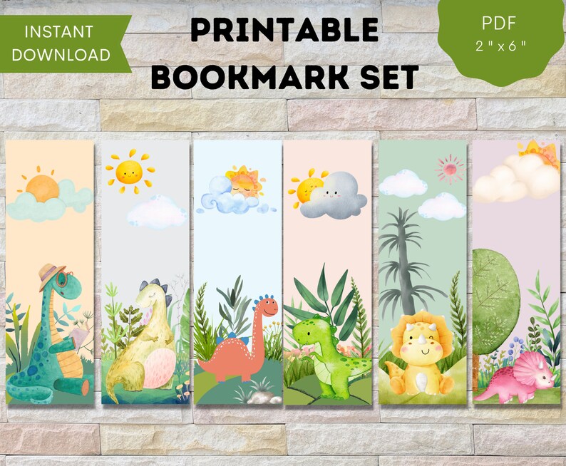Dinosaur Bookmarks for Kids, 6 Unique Printable Designs, Jurassic Party ...