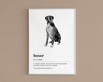 Boxer Definition Printable Wall Art, Boxer Gift, Dog Lover Gift, Dog Art Print, Boxer Decor, Aesthetic Art | DIGITAL DOWNLOAD