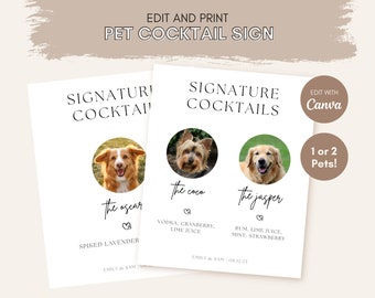 Dog Signature Drink Sign, Printable Pet Signature Cocktail Sign, Wedding Bar Sign, Dog Signature Cocktail Sign, Canva Template, DIGITAL FILE