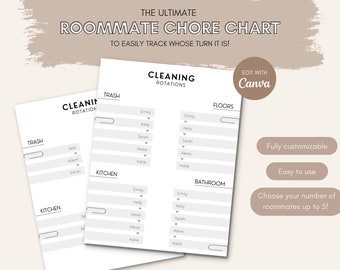Roommate Chore Chart Template | Editable Adult Chore Chart | Cleaning Rotations | Printable | Minimal College Chore Chart