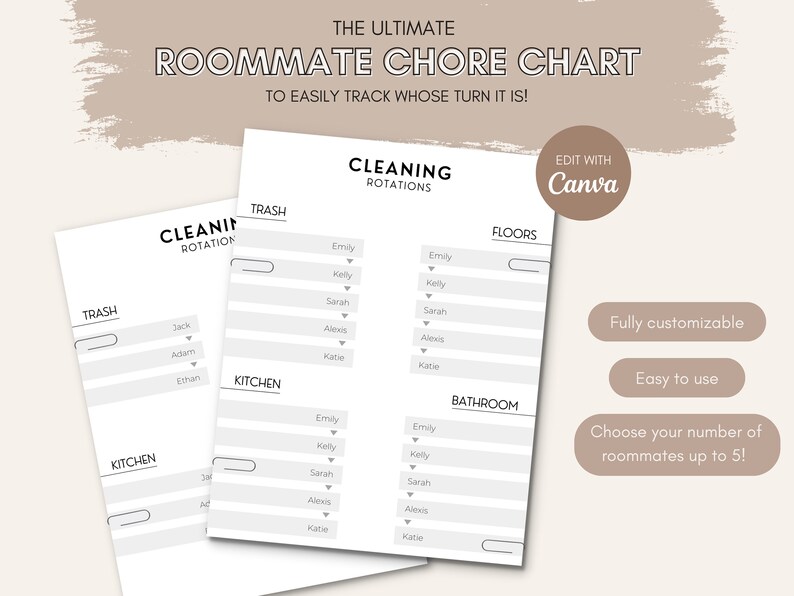 Roommate Chore Chart Template Editable Adult Chore Chart Cleaning Rotations Printable Minimal