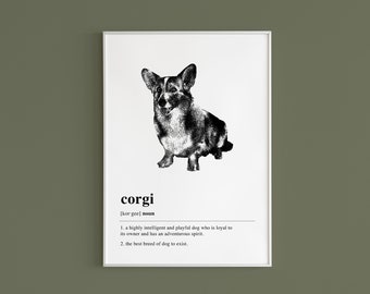 Arte de pared imprimible con la definición de Corgi / Regalo para amantes de los perros / Impresión artística de perros / Decoración de perros / Arte de Corgi / Arte estético / DESCARGA DIGITAL